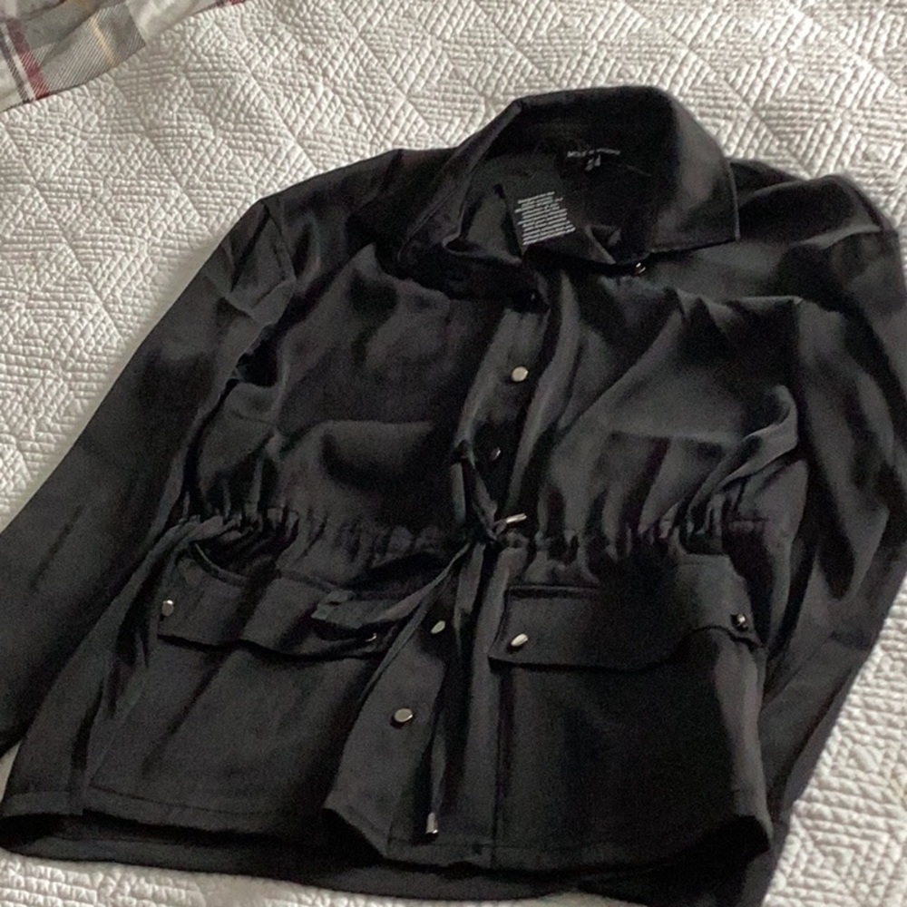 Modern Works Black Button-Up Top with Drawstring Waist - Picture 2 of 7